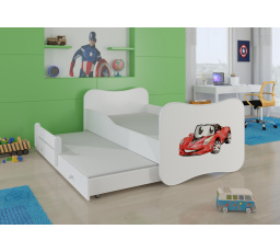 Postel dětská vyvýšená 2 místná GONZALO II RED CAR 160x80 Bílá s matracemi