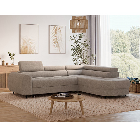 Vesteria right-hand corner sofa with sleeping function and storage compartment, beige bouclé Royal 18 120x200 1 Vesteria right-hand corner sofa with sleeping function and storage compartment, beige bouclé Royal 18 120x200 1