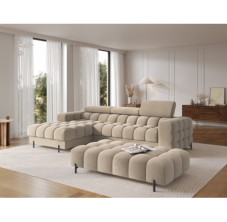Ferivo quilted pouffe on legs, beige velvet Aura 18 137x37 Ferivo quilted pouffe on legs, beige velvet Aura 18 137x37