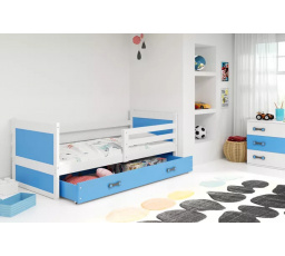 Dětská postel RICO 90x200 cm se šuplíkem, s matrací, Bílá/Modrá