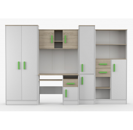 Dětský pokoj MACIUS, Bílá Mat/Dub Sonoma/Zelená