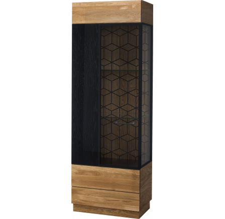 Vitrína MONURIKI 10, 1dvířková dub medový s elementy černý mat -smontovaný nábytek 