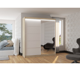 Posuvná skříň se zrcadlem a LED osvětlením CARO 180 Sonoma+White