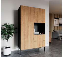 Skříň LANZZI 120, Skříň Černý Mat/Dub Artisan 120x200