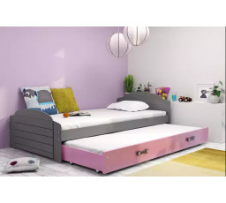 Dětská postel LILI s přistýlkou 90x200 cm, bez matrací, Grafit/Růžová