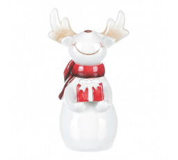 Sob s červenou šálou - keramická figurka, barva bílá