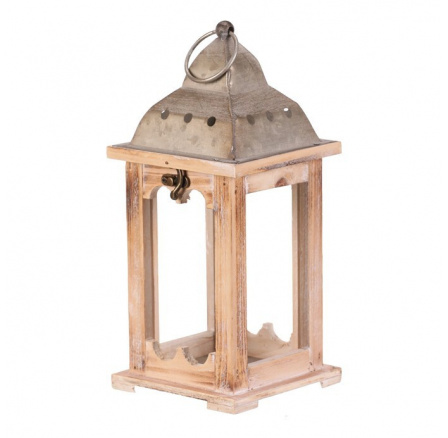 Lucerna dřevěná - barva přírodní, kovová stříška