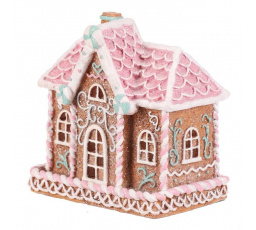 Domeček perníkový - polyresin, LED osvětl., hnědý s barevným zdobením