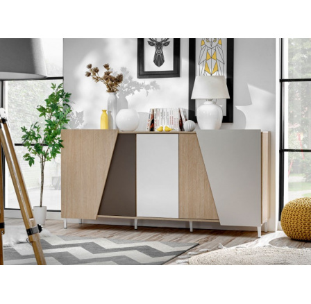 Komoda VISTE 5D, Scandi/Dub truffle/Bílá