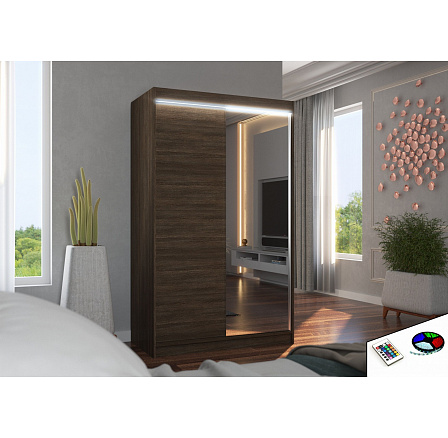 Posuvná skříň se zrcadlem a LED osvětlením REWENA 120 Choco Posuvná skříň se zrcadlem a LED osvětlením REWENA 120 Choco