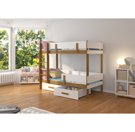 Dvoulůžková patrová postel s matracemi ETIONA 200x90 Dub+Bílá