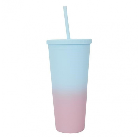 Hrnek se slámkou Tie-Dye PP modro-růžový