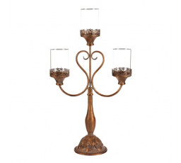 Svícen kovový - 65 cm, 3 ramena, se skly, barva zlatá