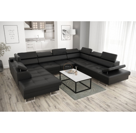 Rohová sedací souprava GALAXY MAX I s funkcí spaní 280x350x225 - černá eko kůže, pravá Rohová sedací souprava GALAXY MAX I s funkcí spaní 280x350x225 - černá eko kůže, pravá