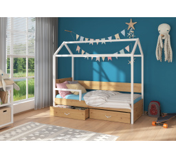 Dětská postel Domek OTELLO 180x80 cm se zábranou, s matrací, 180x80, Bílá/Artisan