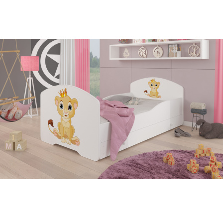 Postel dětská PEPE LION 160x80 Bílá s matrací a zásuvkou