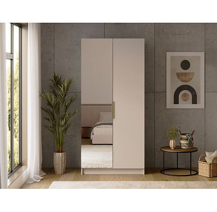 Mirtillo two-door wardrobe with mirror in cashmiere Cashmere 100x216 Mirtillo two-door wardrobe with mirror in cashmiere Cashmere 100x216