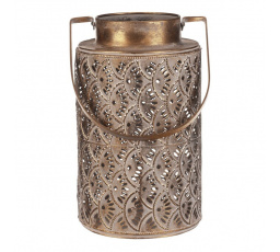 Svítilna kovová - ozdobná s rukojetí, zlatá