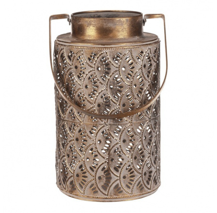 Svítilna kovová - ozdobná s rukojetí, zlatá