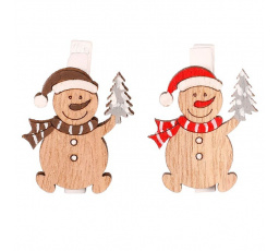 Sněhulák na klipu - dřevěný, mix 2 barev, cena za balení (9 ks)
