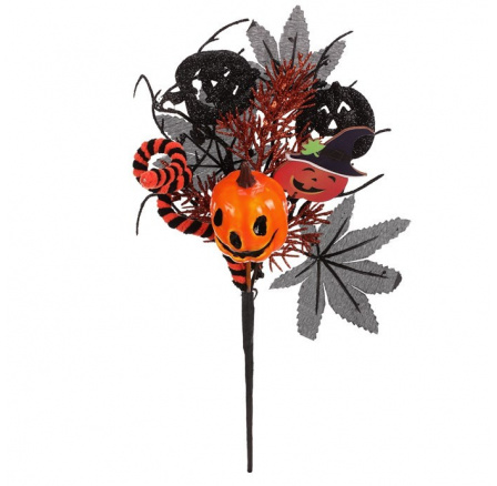 Větev umělá - přízdoba na Halloween, oranžovo-černá