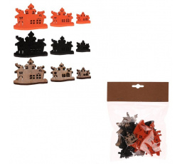 Strašidelné domečky - dřevo, mix 3 barev a vel., cena za balení (18 ks)