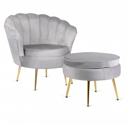 Křeslo GRAND s podnožkou Šedý sametový