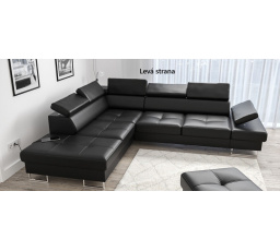 Rohová sedací souprava GALAXY s funkcí spaní 225x280 přírodní kůže - Levá strana, černá kůže
