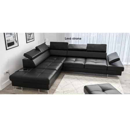 Rohová sedací souprava GALAXY s funkcí spaní 225x280 přírodní kůže - Levá strana, černá kůže Rohová sedací souprava GALAXY s funkcí spaní 225x280 přírodní kůže - Levá strana, černá kůže