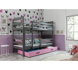 Dětská patrová postel ERYK se šuplíkem 80x190 cm, včetně matrací, Grafit/Růžová