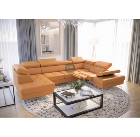 Rohová sedací souprava GALAXY MAX II , relax s funkcí spaní 215x350x170 přírodní kůže - žlutá , pravá Rohová sedací souprava GALAXY MAX II , relax s funkcí spaní 215x350x170 přírodní kůže - žlutá , pravá