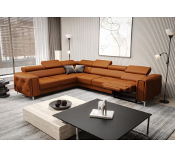 Rohová Kožená sedací souprava s funkcí , relax ORION I 325x255 cm - levá, oranžová