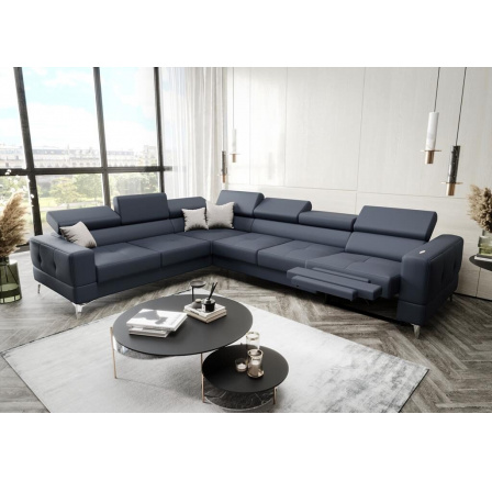 Rohová Kožená sedací souprava s funkcí spaní a , relaxU - TOSCANIA MAX 320x250 cm - modrošedá , levá Rohová Kožená sedací souprava s funkcí spaní a , relaxU - TOSCANIA MAX 320x250 cm - modrošedá , levá