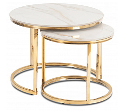 Sada keramických stolků MILANO 45 cm/60 cm Bílý mramor/Zlatý