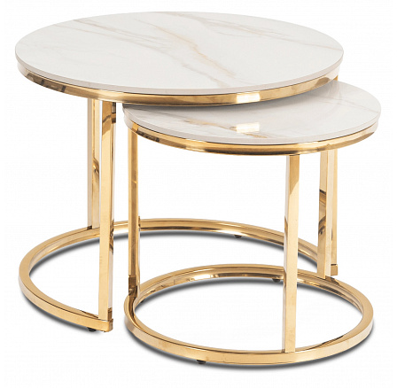 Sada keramických stolků MILANO 45 cm/60 cm Bílý mramor/Zlatý Sada keramických stolků MILANO 45 cm/60 cm Bílý mramor/Zlatý