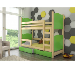 Dvoulůžková patrová postel s matracemi MARABA Pine+Green