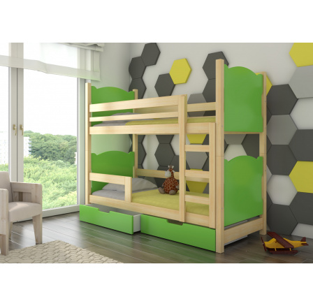 Dvoulůžková patrová postel s matracemi MARABA Pine+Green