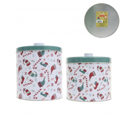 Sada 2 vánočních kovových krabiček bílo/zelené