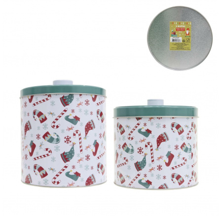 Sada 2 vánočních kovových krabiček bílo/zelené Sada 2 vánočních kovových krabiček bílo/zelené