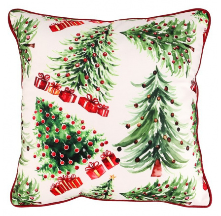 Polštář s výplní - vánoční stromky, sametový, 45 x 45 cm