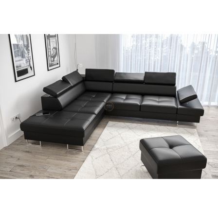 Rohová sedací souprava GALAXY s funkcí spaní 225x280 přírodní kůže - Levá strana, černá kůže Rohová sedací souprava GALAXY s funkcí spaní 225x280 přírodní kůže - Levá strana, černá kůže
