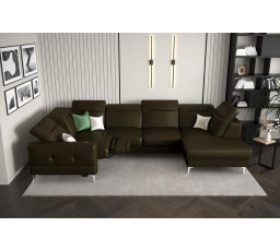 Rohová sedací souprava MALIBU MAX II , relax 180x350x182 cm přírodní kůže - Olivově hnědá, Levá strana