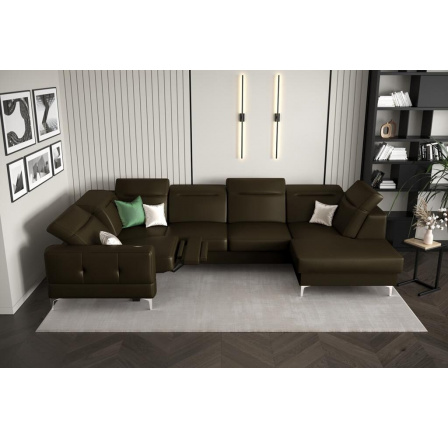 Rohová sedací souprava MALIBU MAX II , relax 180x350x182 cm přírodní kůže - Olivově hnědá, Levá strana Rohová sedací souprava MALIBU MAX II , relax 180x350x182 cm přírodní kůže - Olivově hnědá, Levá strana