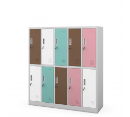 Školní skříňka BHP šedo-pastelová: 10-komorová , 1360 x 1500 x 450 mm