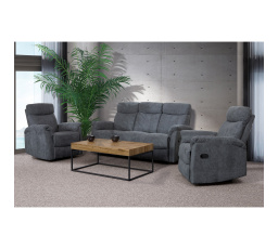 Relaxační sedačka 3+1+1, potah šedá látka se strukturou vintage, funkce Relax I/II s aretací