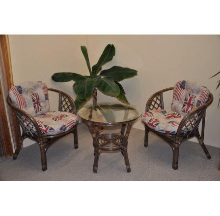 Ratanová sedací souprava Bahama hnědá 2+1, polstr motiv vlajky