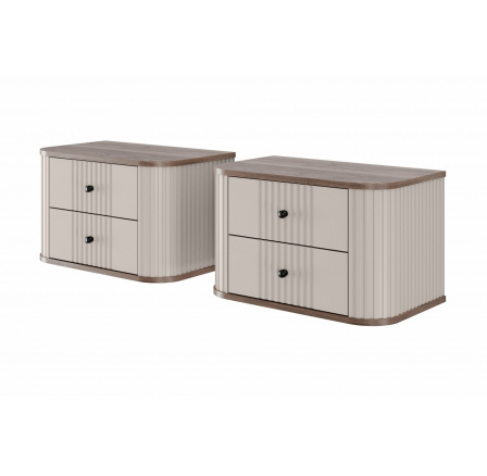 Sada závěsných nočních stolků Vesper 56 cm - kašmír / ořech / černé úchyty