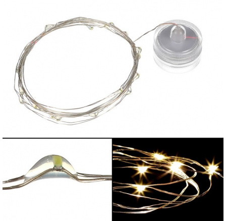 Řetěz s LED světýlky - na knoflíkovou baterii, teplá žlutá barva