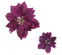 Vánoční růže na klipu - umělý květ, zlatý střed, fialový