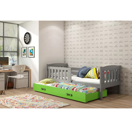Dětská postel KUBUS s přistýlkou 90x200 cm, s matracemi, Grafit/Zelená
